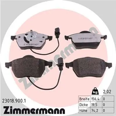 Bremsbelagsatz, Scheibenbremse Vorderachse ZIMMERMANN 23018.900.1 Bild Bremsbelagsatz, Scheibenbremse Vorderachse ZIMMERMANN 23018.900.1