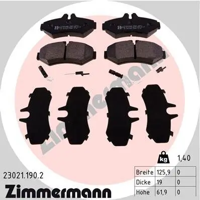 Bremsbelagsatz, Scheibenbremse Hinterachse ZIMMERMANN 23021.190.2 Bild Bremsbelagsatz, Scheibenbremse Hinterachse ZIMMERMANN 23021.190.2