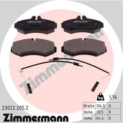 Bremsbelagsatz, Scheibenbremse ZIMMERMANN 23022.205.2 Bild Bremsbelagsatz, Scheibenbremse ZIMMERMANN 23022.205.2