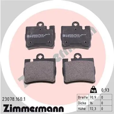 Bremsbelagsatz, Scheibenbremse Hinterachse ZIMMERMANN 23078.160.1 Bild Bremsbelagsatz, Scheibenbremse Hinterachse ZIMMERMANN 23078.160.1