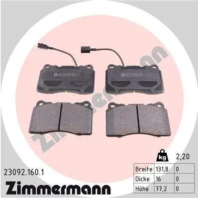 Bremsbelagsatz, Scheibenbremse Vorderachse ZIMMERMANN 23092.160.1