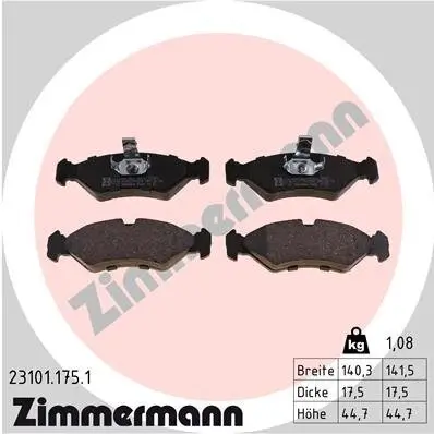 Bremsbelagsatz, Scheibenbremse Vorderachse ZIMMERMANN 23101.175.1 Bild Bremsbelagsatz, Scheibenbremse Vorderachse ZIMMERMANN 23101.175.1