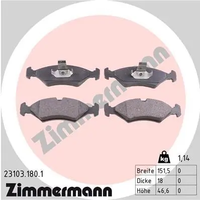 Bremsbelagsatz, Scheibenbremse ZIMMERMANN 23103.180.1