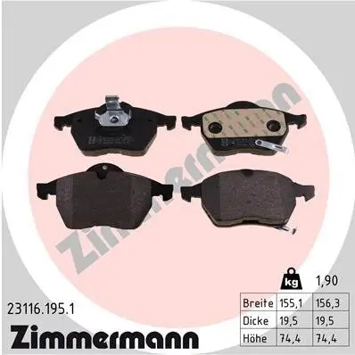 Bremsbelagsatz, Scheibenbremse Vorderachse ZIMMERMANN 23116.195.1 Bild Bremsbelagsatz, Scheibenbremse Vorderachse ZIMMERMANN 23116.195.1