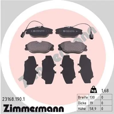 Bremsbelagsatz, Scheibenbremse Vorderachse ZIMMERMANN 23168.190.1 Bild Bremsbelagsatz, Scheibenbremse Vorderachse ZIMMERMANN 23168.190.1