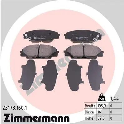 Bremsbelagsatz, Scheibenbremse Vorderachse ZIMMERMANN 23178.160.1 Bild Bremsbelagsatz, Scheibenbremse Vorderachse ZIMMERMANN 23178.160.1