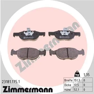 Bremsbelagsatz, Scheibenbremse Vorderachse ZIMMERMANN 23181.175.1