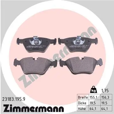 Bremsbelagsatz, Scheibenbremse Vorderachse ZIMMERMANN 23183.195.9 Bild Bremsbelagsatz, Scheibenbremse Vorderachse ZIMMERMANN 23183.195.9