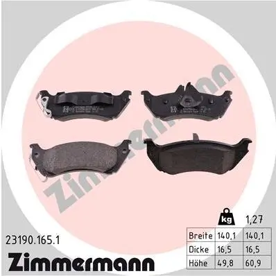Bremsbelagsatz, Scheibenbremse Hinterachse ZIMMERMANN 23190.165.1