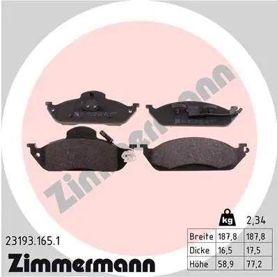 Bremsbelagsatz, Scheibenbremse Vorderachse ZIMMERMANN 23193.165.1