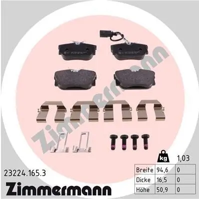 Bremsbelagsatz, Scheibenbremse Hinterachse ZIMMERMANN 23224.165.3 Bild Bremsbelagsatz, Scheibenbremse Hinterachse ZIMMERMANN 23224.165.3