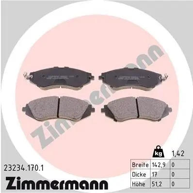 Bremsbelagsatz, Scheibenbremse Vorderachse ZIMMERMANN 23234.170.1