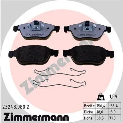 Bremsbelagsatz, Scheibenbremse Vorderachse ZIMMERMANN 23248.980.2 Bild Bremsbelagsatz, Scheibenbremse Vorderachse ZIMMERMANN 23248.980.2