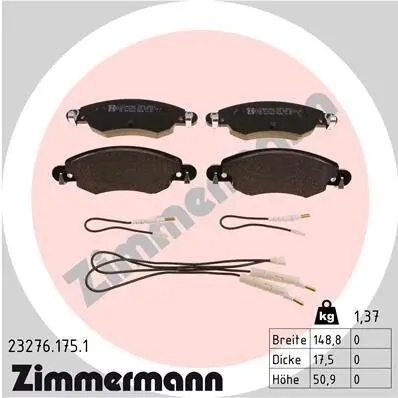 Bremsbelagsatz, Scheibenbremse Vorderachse ZIMMERMANN 23276.175.1 Bild Bremsbelagsatz, Scheibenbremse Vorderachse ZIMMERMANN 23276.175.1