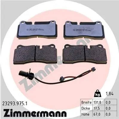 Bremsbelagsatz, Scheibenbremse Hinterachse ZIMMERMANN 23293.975.1 Bild Bremsbelagsatz, Scheibenbremse Hinterachse ZIMMERMANN 23293.975.1