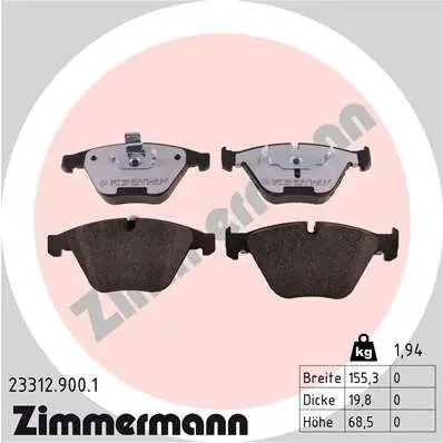 Bremsbelagsatz, Scheibenbremse Vorderachse ZIMMERMANN 23312.900.1 Bild Bremsbelagsatz, Scheibenbremse Vorderachse ZIMMERMANN 23312.900.1