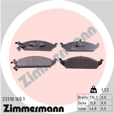 Bremsbelagsatz, Scheibenbremse Vorderachse ZIMMERMANN 23318.160.1