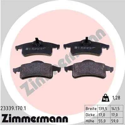 Bremsbelagsatz, Scheibenbremse Hinterachse ZIMMERMANN 23339.170.1 Bild Bremsbelagsatz, Scheibenbremse Hinterachse ZIMMERMANN 23339.170.1