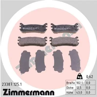 Bremsbelagsatz, Scheibenbremse Hinterachse ZIMMERMANN 23387.125.1