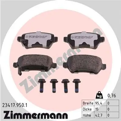 Bremsbelagsatz, Scheibenbremse Hinterachse ZIMMERMANN 23417.950.1 Bild Bremsbelagsatz, Scheibenbremse Hinterachse ZIMMERMANN 23417.950.1