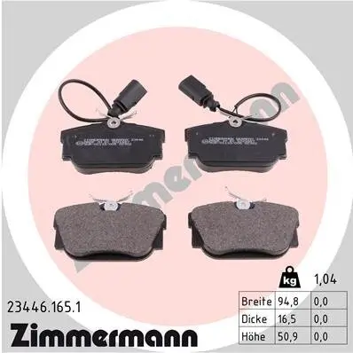 Bremsbelagsatz, Scheibenbremse Hinterachse ZIMMERMANN 23446.165.1 Bild Bremsbelagsatz, Scheibenbremse Hinterachse ZIMMERMANN 23446.165.1