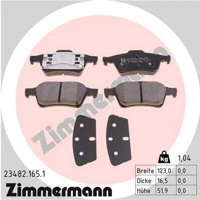 Bremsbelagsatz, Scheibenbremse Hinterachse ZIMMERMANN 23482.165.1 Bild Bremsbelagsatz, Scheibenbremse Hinterachse ZIMMERMANN 23482.165.1