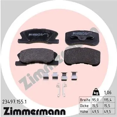 Bremsbelagsatz, Scheibenbremse Vorderachse ZIMMERMANN 23497.155.1 Bild Bremsbelagsatz, Scheibenbremse Vorderachse ZIMMERMANN 23497.155.1