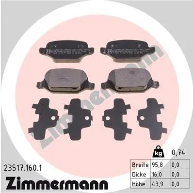 Bremsbelagsatz, Scheibenbremse Hinterachse ZIMMERMANN 23517.160.1 Bild Bremsbelagsatz, Scheibenbremse Hinterachse ZIMMERMANN 23517.160.1