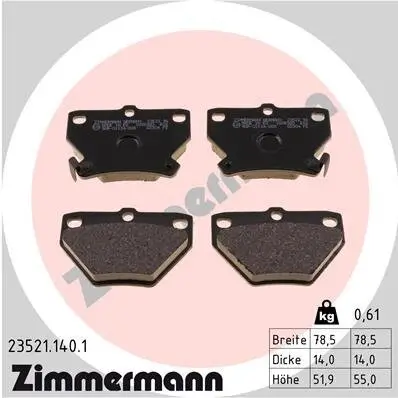 Bremsbelagsatz, Scheibenbremse Hinterachse ZIMMERMANN 23521.140.1 Bild Bremsbelagsatz, Scheibenbremse Hinterachse ZIMMERMANN 23521.140.1