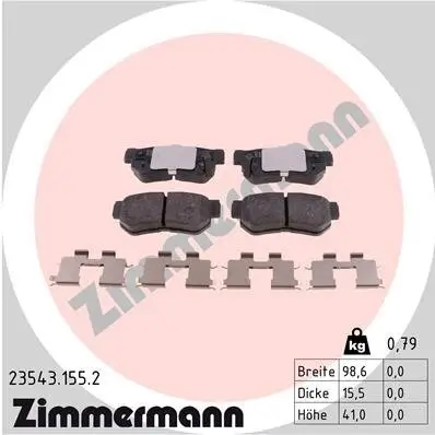 Bremsbelagsatz, Scheibenbremse Hinterachse ZIMMERMANN 23543.155.2 Bild Bremsbelagsatz, Scheibenbremse Hinterachse ZIMMERMANN 23543.155.2