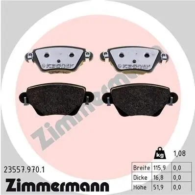 Bremsbelagsatz, Scheibenbremse Hinterachse ZIMMERMANN 23557.970.1 Bild Bremsbelagsatz, Scheibenbremse Hinterachse ZIMMERMANN 23557.970.1