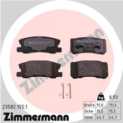 Bremsbelagsatz, Scheibenbremse Hinterachse ZIMMERMANN 23582.155.1 Bild Bremsbelagsatz, Scheibenbremse Hinterachse ZIMMERMANN 23582.155.1