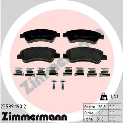 Bremsbelagsatz, Scheibenbremse Vorderachse ZIMMERMANN 23599.190.2 Bild Bremsbelagsatz, Scheibenbremse Vorderachse ZIMMERMANN 23599.190.2