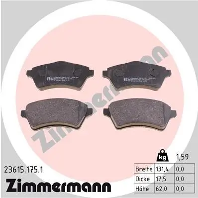 Bremsbelagsatz, Scheibenbremse Vorderachse ZIMMERMANN 23615.175.1 Bild Bremsbelagsatz, Scheibenbremse Vorderachse ZIMMERMANN 23615.175.1