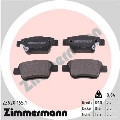 Bremsbelagsatz, Scheibenbremse Hinterachse ZIMMERMANN 23620.165.1 Bild Bremsbelagsatz, Scheibenbremse Hinterachse ZIMMERMANN 23620.165.1