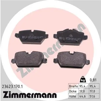 Bremsbelagsatz, Scheibenbremse Hinterachse ZIMMERMANN 23623.170.1