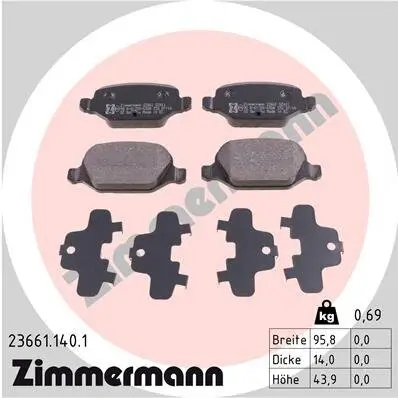 Bremsbelagsatz, Scheibenbremse ZIMMERMANN 23661.140.1 Bild Bremsbelagsatz, Scheibenbremse ZIMMERMANN 23661.140.1