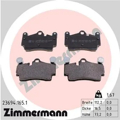 Bremsbelagsatz, Scheibenbremse Hinterachse ZIMMERMANN 23694.165.1