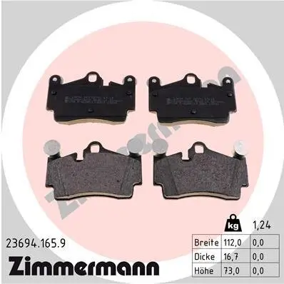 Bremsbelagsatz, Scheibenbremse Hinterachse ZIMMERMANN 23694.165.9