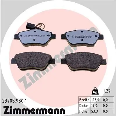 Bremsbelagsatz, Scheibenbremse Vorderachse ZIMMERMANN 23705.980.1 Bild Bremsbelagsatz, Scheibenbremse Vorderachse ZIMMERMANN 23705.980.1