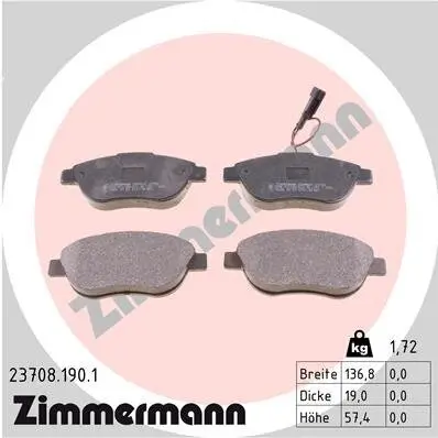 Bremsbelagsatz, Scheibenbremse ZIMMERMANN 23708.190.1 Bild Bremsbelagsatz, Scheibenbremse ZIMMERMANN 23708.190.1