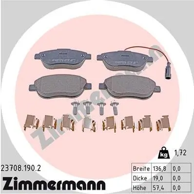 Bremsbelagsatz, Scheibenbremse ZIMMERMANN 23708.190.2 Bild Bremsbelagsatz, Scheibenbremse ZIMMERMANN 23708.190.2