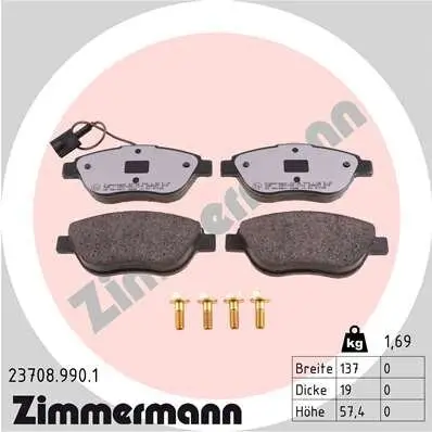Bremsbelagsatz, Scheibenbremse Vorderachse ZIMMERMANN 23708.990.1 Bild Bremsbelagsatz, Scheibenbremse Vorderachse ZIMMERMANN 23708.990.1