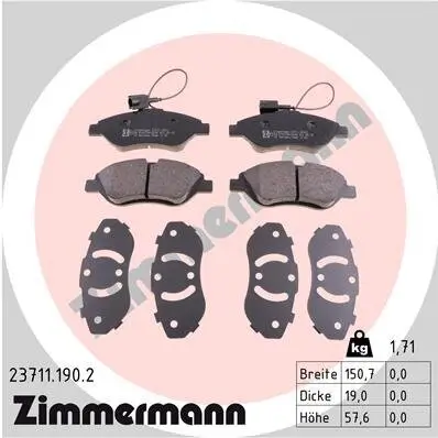 Bremsbelagsatz, Scheibenbremse ZIMMERMANN 23711.190.2 Bild Bremsbelagsatz, Scheibenbremse ZIMMERMANN 23711.190.2