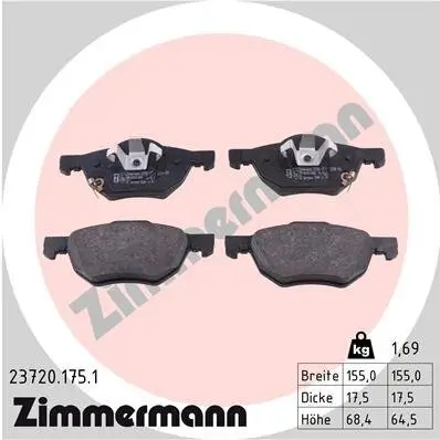 Bremsbelagsatz, Scheibenbremse Vorderachse ZIMMERMANN 23720.175.1