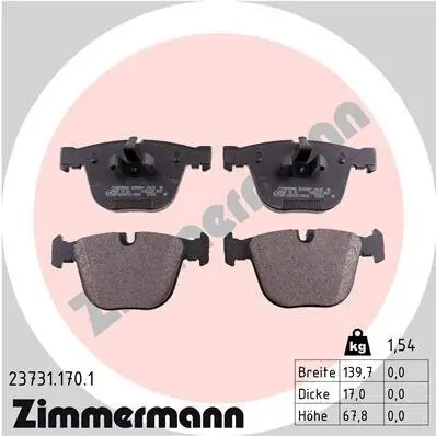 Bremsbelagsatz, Scheibenbremse Hinterachse ZIMMERMANN 23731.170.1 Bild Bremsbelagsatz, Scheibenbremse Hinterachse ZIMMERMANN 23731.170.1