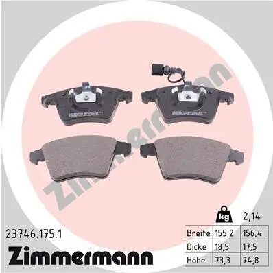 Bremsbelagsatz, Scheibenbremse ZIMMERMANN 23746.175.1 Bild Bremsbelagsatz, Scheibenbremse ZIMMERMANN 23746.175.1