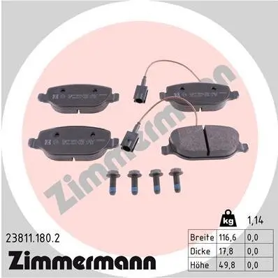Bremsbelagsatz, Scheibenbremse Hinterachse ZIMMERMANN 23811.180.2 Bild Bremsbelagsatz, Scheibenbremse Hinterachse ZIMMERMANN 23811.180.2