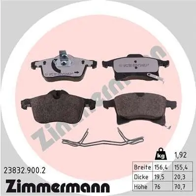 Bremsbelagsatz, Scheibenbremse Vorderachse ZIMMERMANN 23832.900.2 Bild Bremsbelagsatz, Scheibenbremse Vorderachse ZIMMERMANN 23832.900.2