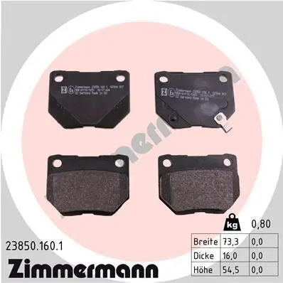 Bremsbelagsatz, Scheibenbremse Hinterachse ZIMMERMANN 23850.160.1 Bild Bremsbelagsatz, Scheibenbremse Hinterachse ZIMMERMANN 23850.160.1
